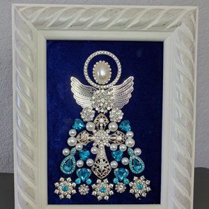 Framed Blue Topaz Jeweled Angel Creation